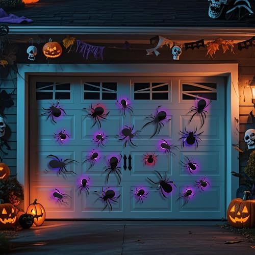 DRDUDU 36 Halloween Spider Wall Decor with LEDs