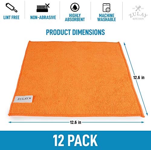 Zulay Kitchen 12 Pack Microfiber Cloths - 12x12 Inch Lint Free for Cleaning