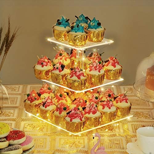 YestBuy 3 Tier Clear Cupcake Stand with LED Light Yellow