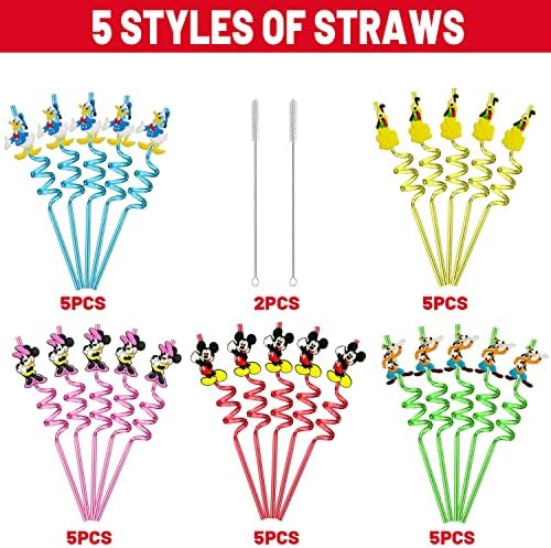 25 Piece Mouse Straws with Cleaning Brushes for Parties