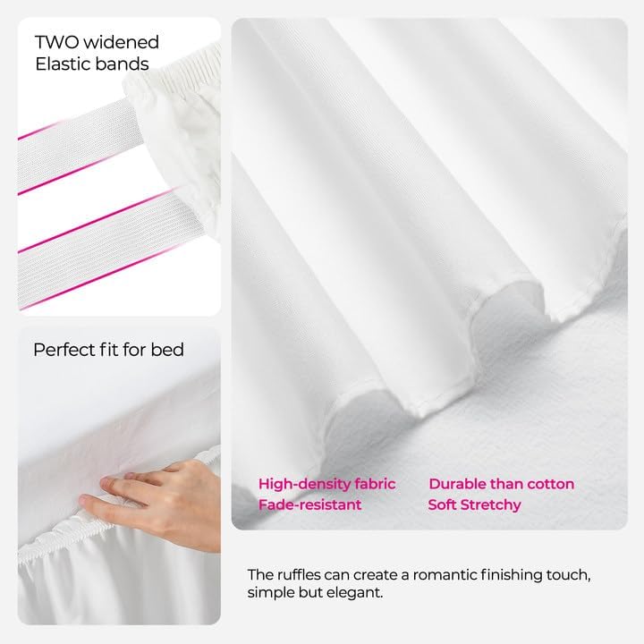 RIMELA White Bed Skirt Queen Size 15 Inch Drop