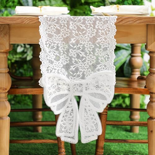 Windkream White Lace Table Runner with Big Bow Ends 12x71 Inch