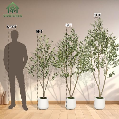 VIVATREES Olive Tree Artificial Indoor 7FT with White Planter