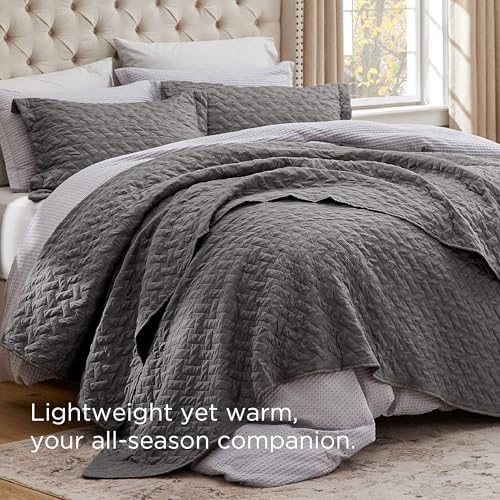 Bedsure King Size Quilt - Grey Basket Weave Bedspread