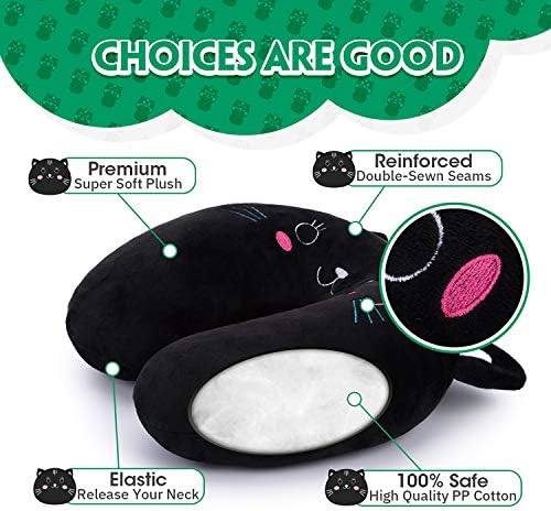H HOMEWINS Travel Pillow for Kids Black Cat
