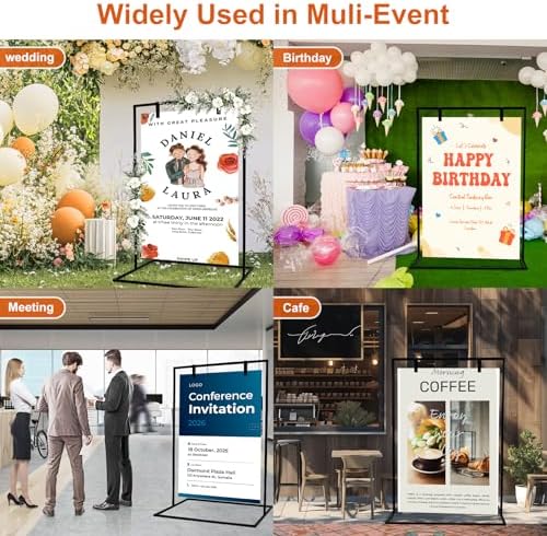 Elegant Adjustable Wedding Welcome Sign Stand with Satin Ribbon and Leather Strap
