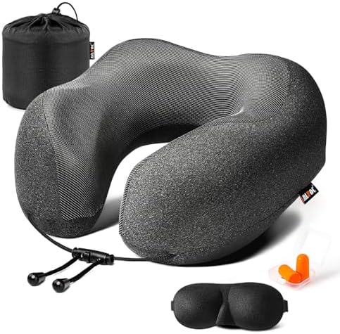 MLVOC Travel Neck Pillow with Memory Foam and Eye Masks Set