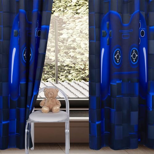 PERFEMET Gamer Curtains 2 Panels Black Blue