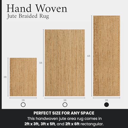 SpoiledHome Jute Rug 2x6 Natural Runner with Non-Slip Backing