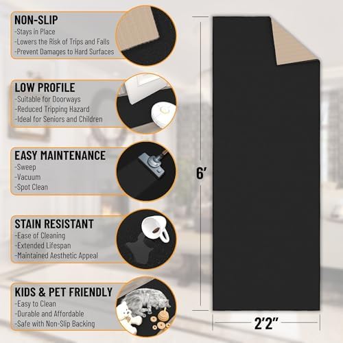 Ottomanson Hallway Runner Rug 22 x 6 Non Slip Black