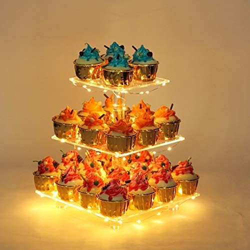 YestBuy 3 Tier Clear Cupcake Stand with LED Light Yellow