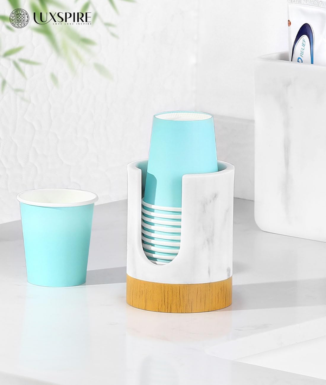 Luxspire Bathroom Cup Dispenser Marble Resin Holder