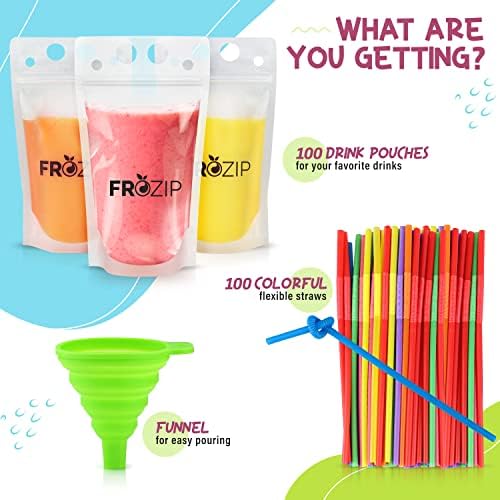 100pcs 16oz Drink Pouches with Straws and Funnel