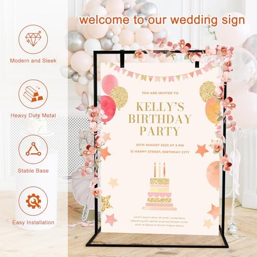 Elegant Adjustable Wedding Welcome Sign Stand with Satin Ribbon and Leather Strap