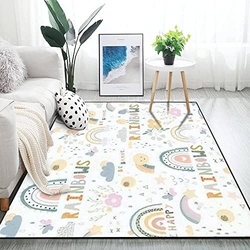 Modern Home Kids Play Area Rugs with Rainbows Design
