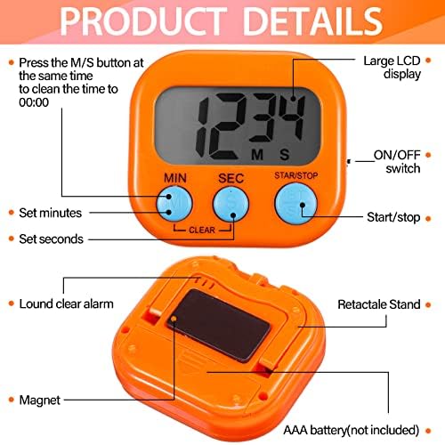 24 Piece Digital Timer Set with Magnetic Display and Loud Alarm - Pink Orange