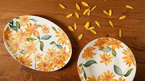 Sunnyflower 2 Piece Hand Painted Floral Stoneware Serving Set