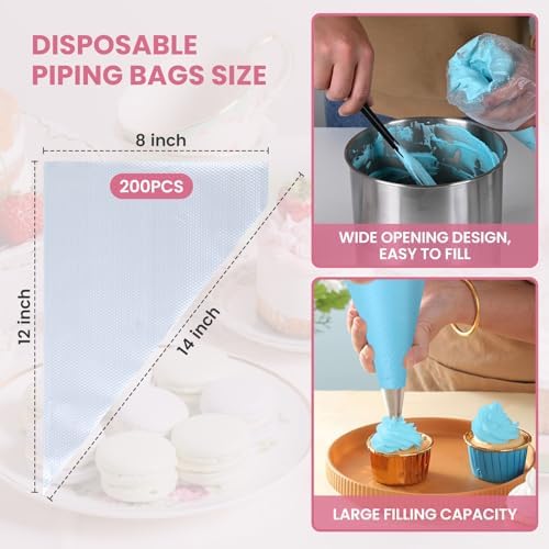 Firstake 200pcs 12 Inch Piping Bags for Decorating