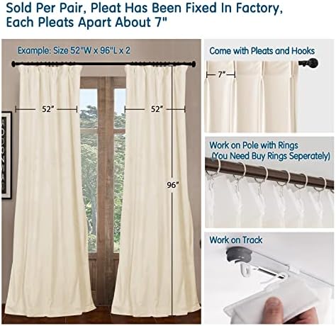 LETAU Velvet Blackout Curtains 52x102 Set of 2