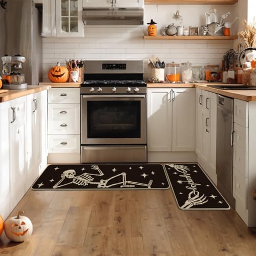 Artoid Mode Spooky Skeleton Spider Bone Halloween Kitchen Mats Set of 2