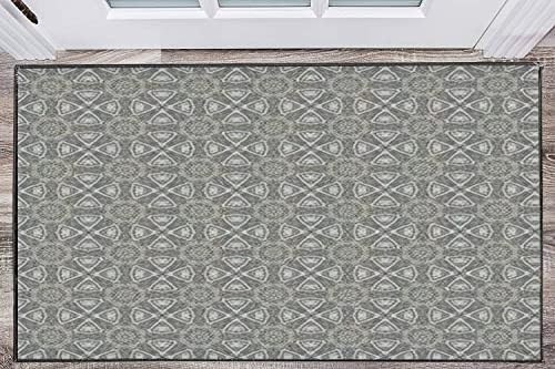 Modern Kids Playroom Dark Blue Denim Rug with Ornate Floral Design