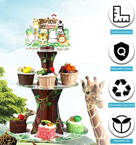 Nuenen Safari Cupcake Stand 3 Tier Jungle Birthday Decor