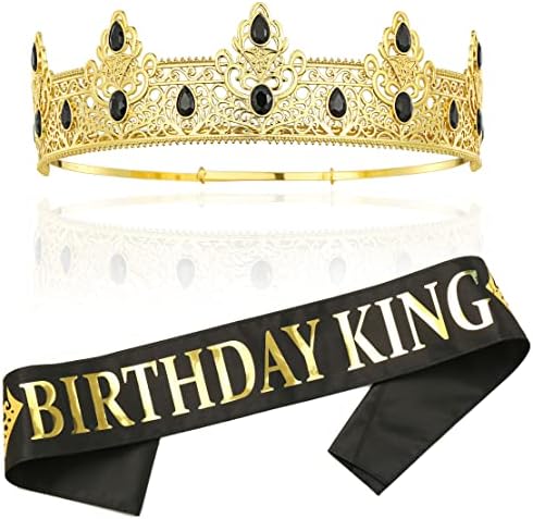 Birthday King Crown and Sash for Men - Gold Design