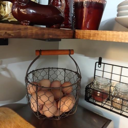 Round Chicken Wire Egg Basket with Wooden Handle