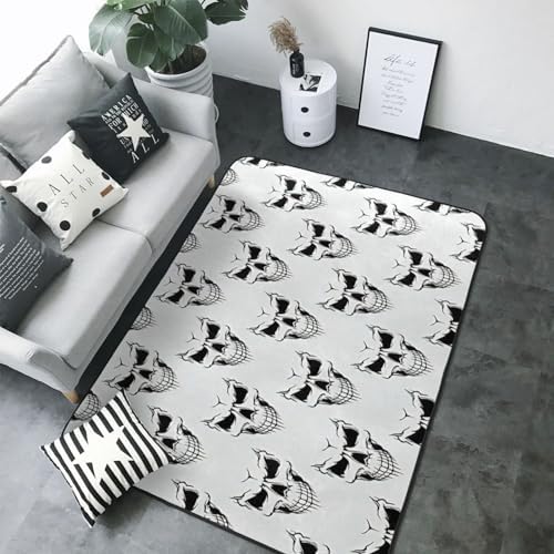 Halloween Skeleton Head Flannel Non-Slip Floor Mat 80x58in