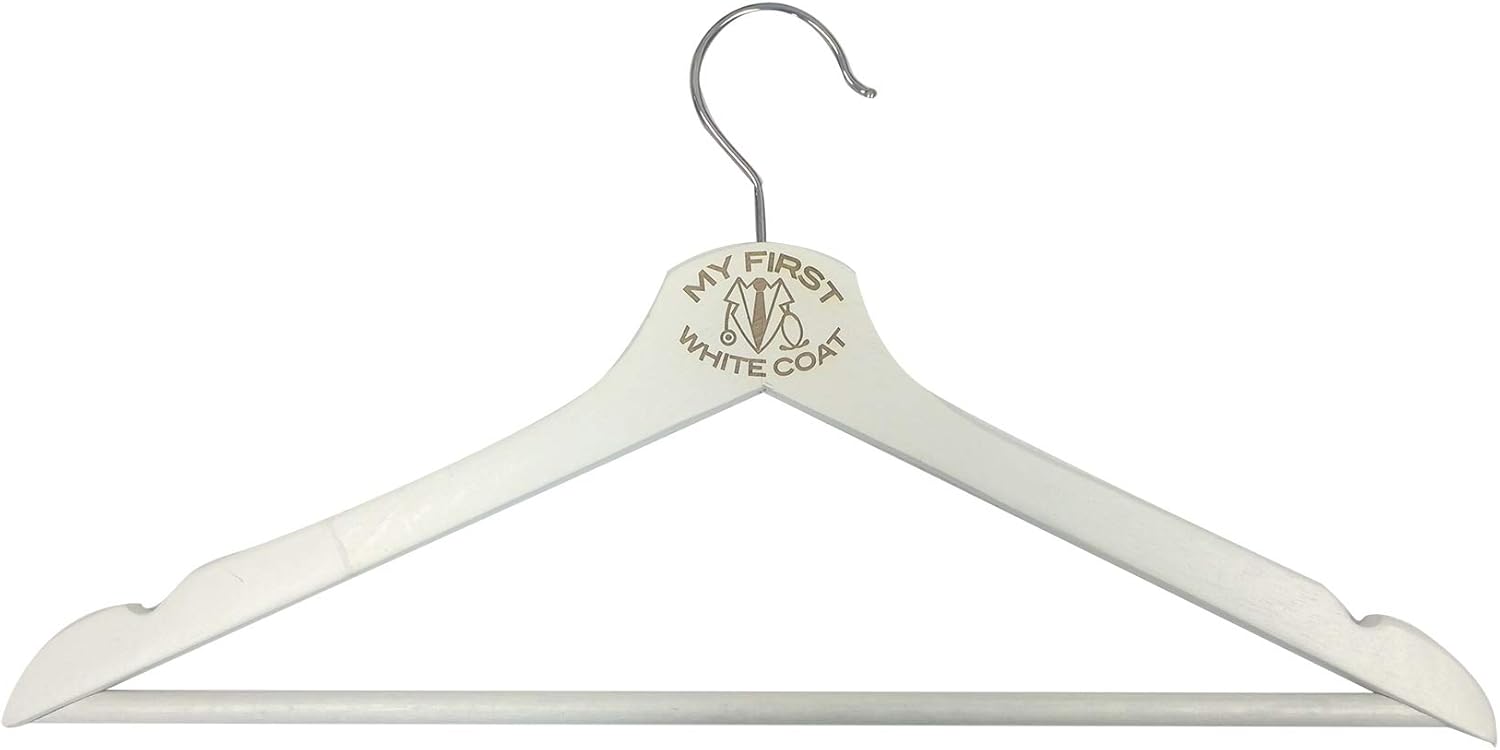 3D Laser Engraved White Coat Doctors Coat and Stethoscope Wood Hanger