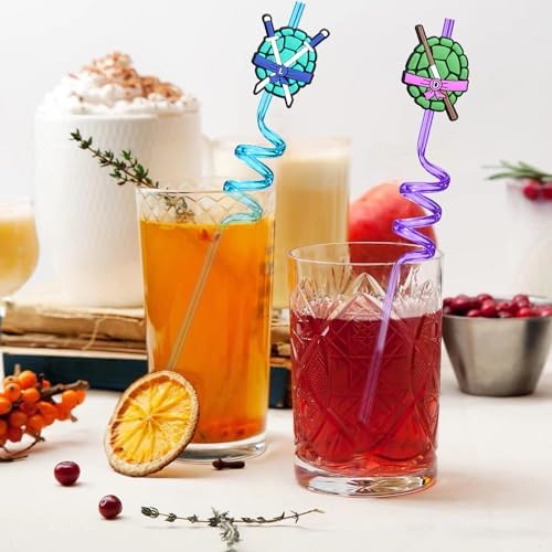 24 Reusable Ninja Green Turtles Straws for Kids Party Favors