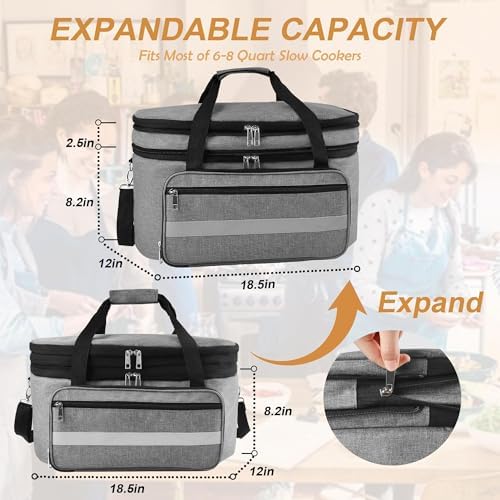 Double Layer Slow Cooker Carrying Bag for 6-8 Quart Crock Pot