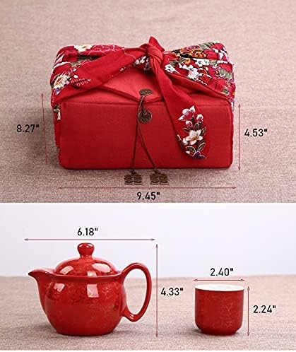 Double Happiness Porcelain Tea Set 7 Pcs Wedding Decoration