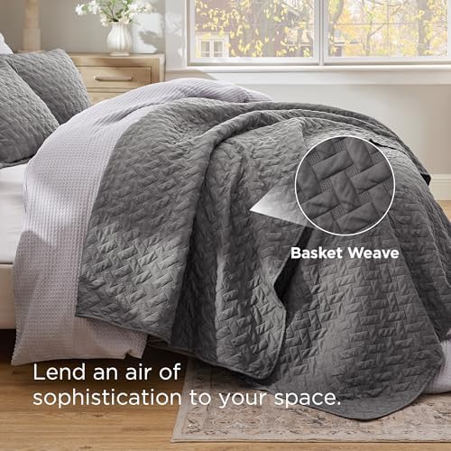 Bedsure King Size Quilt - Grey Basket Weave Bedspread