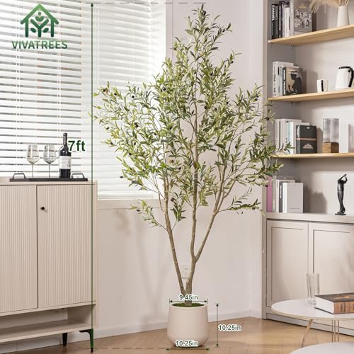 VIVATREES Olive Tree Artificial Indoor 7FT with White Planter