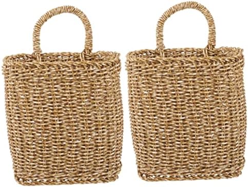 2pcs Square Woven Hanging Basket Set for Kitchen Living Room Storage