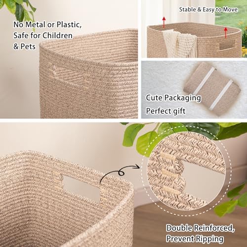 OIAHOMY Laundry Hamper Brown Variegated Rectangle Cotton Basket with Handles - 16x13x22in