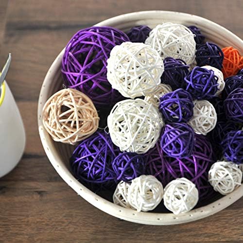 Set of 10 Natural Wicker Rattan Balls Deep Purple 1