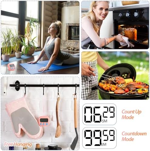 24 Piece Digital Timer Set with Magnetic Display and Loud Alarm - Pink Orange