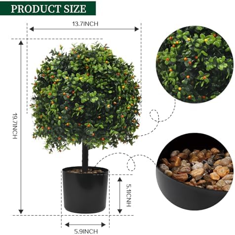 KUKKUME Artificial Boxwood Topiary Set of 2