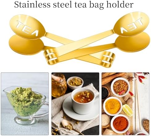 2PCS Gold Tea Bag Squeezer Tongs with Clip