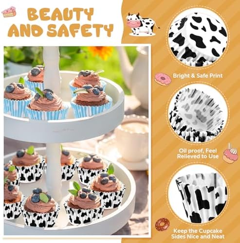 Cunhill 300 Pcs Paper Baking Cups with Cloud and Cow Designs