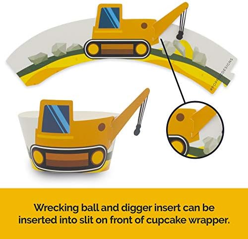 Pop Fizz Designs Construction Birthday Cupcake Wrappers Set of 24