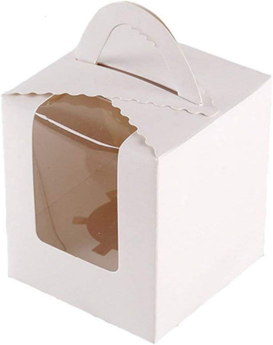 ihomecooker 25 Pcs White Cupcake Containers with Window Handle for Wedding Parties