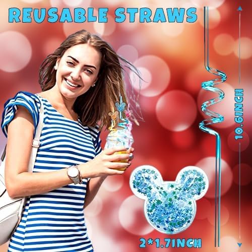 24Pcs Glitter Mouse Straws for Party Favors