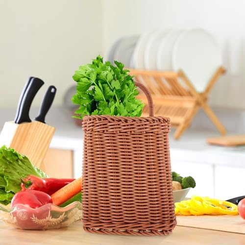 2pcs Square Woven Hanging Basket Set for Kitchen Living Room Storage