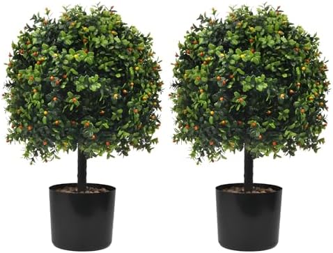 KUKKUME Artificial Boxwood Topiary Set of 2
