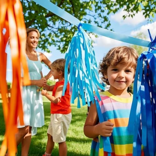 Blue and Orange Tassel Garland for Party Decorations