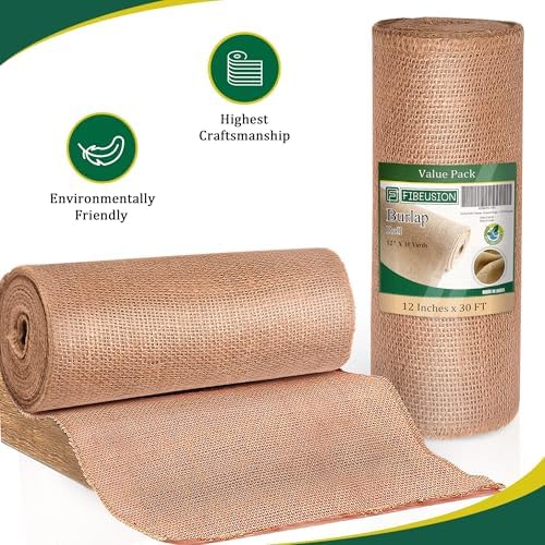 Fibeusion Burlap Table Runner 12x30ft No-Fray Premium Natural Roll
