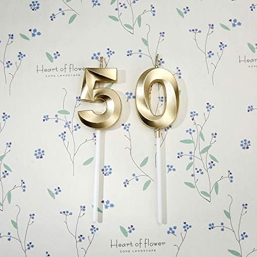 Gold Number 50 Birthday Candles Cake Topper
